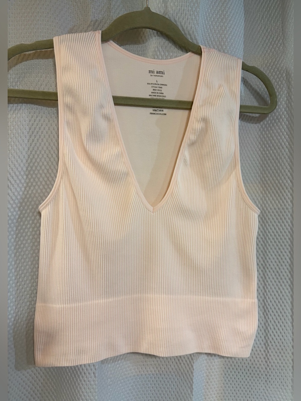 Francesca's Collections Pale Pink Ribbed V-Neck Tank